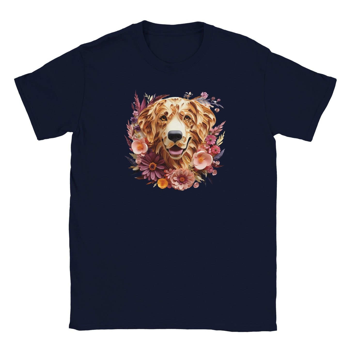 Classic Kids Crewneck T-shirt with Golden Retriever Paper Quill Design - Hobbster