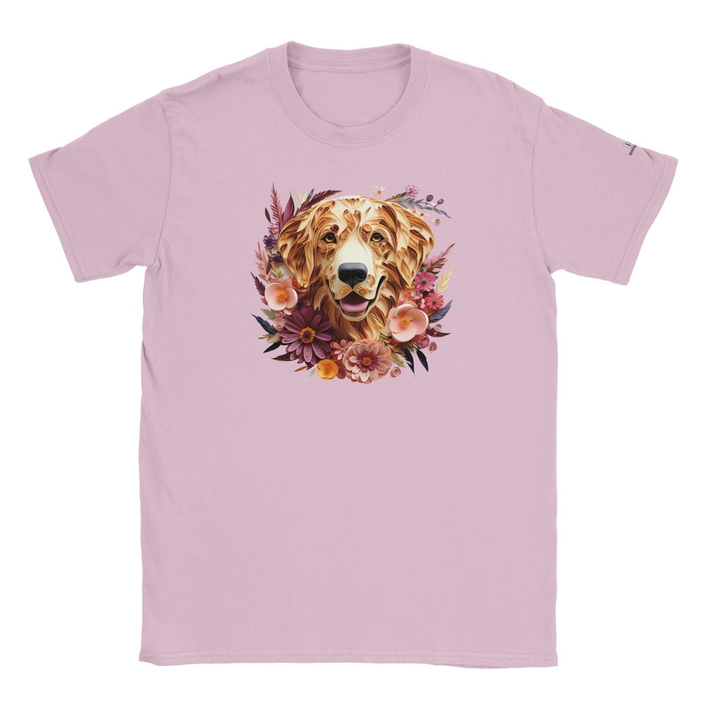 Classic Kids Crewneck T-shirt with Golden Retriever Paper Quill Design - Hobbster