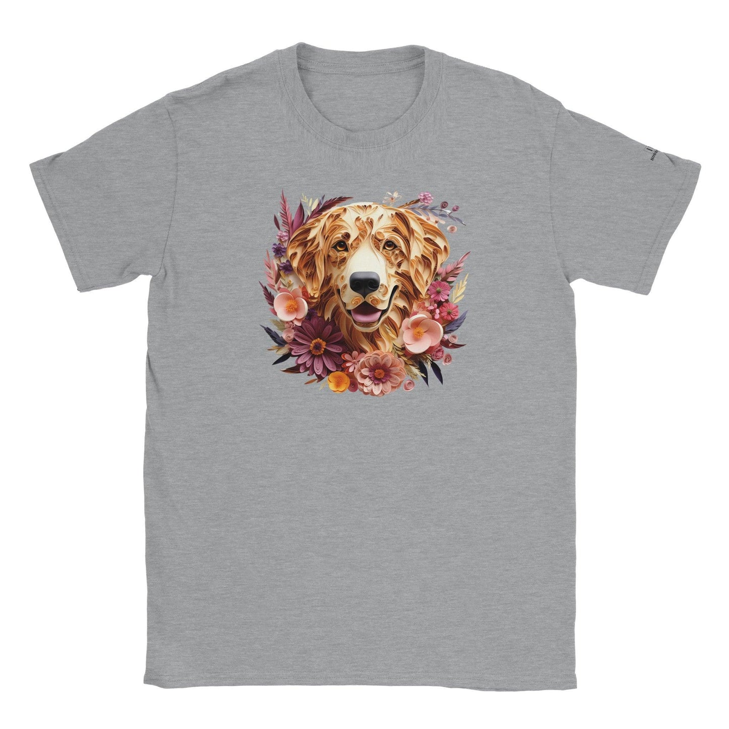 Classic Kids Crewneck T-shirt with Golden Retriever Paper Quill Design - Hobbster