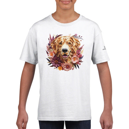 Classic Kids Crewneck T-shirt with Golden Retriever Paper Quill Design - Hobbster