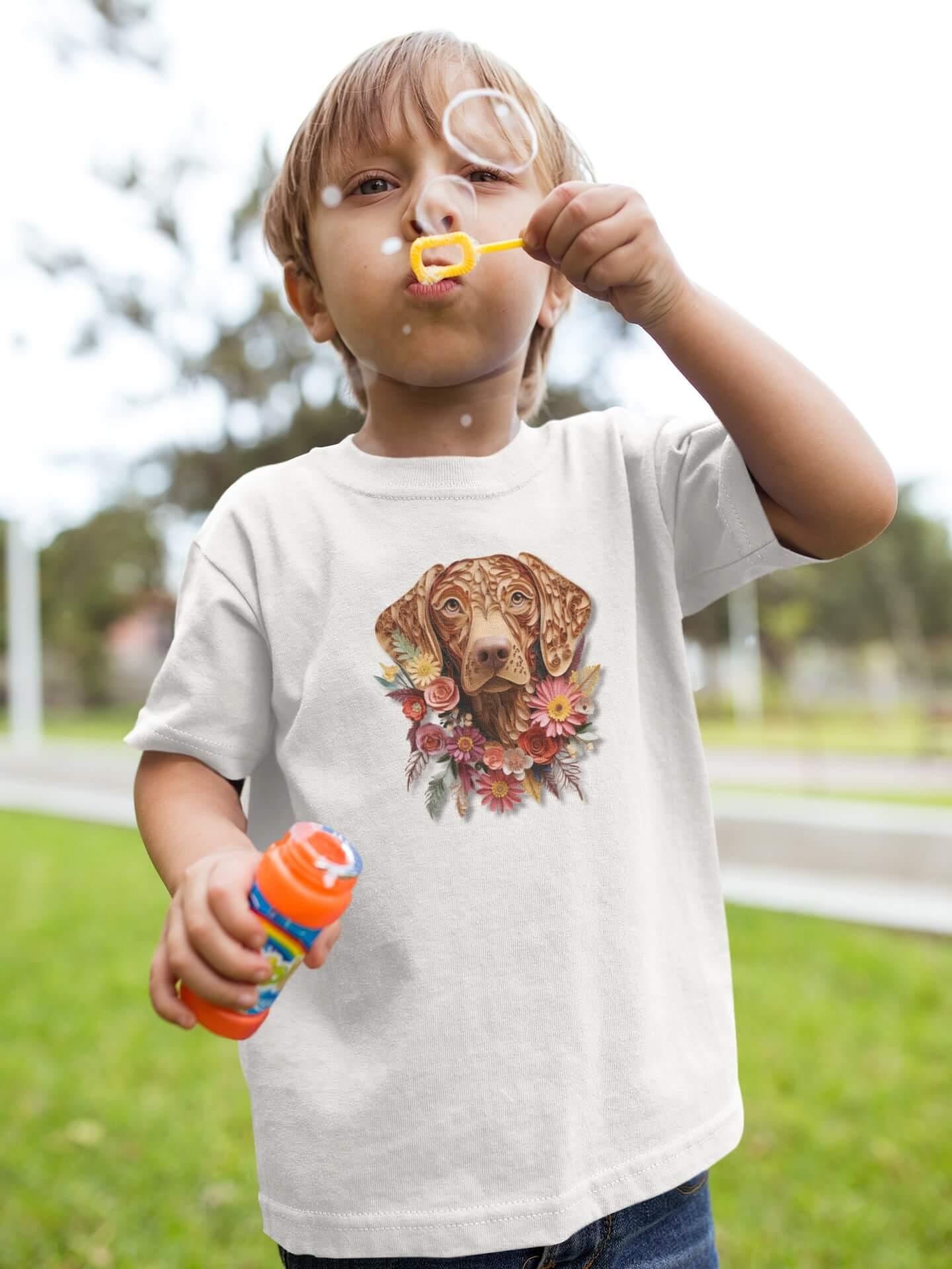 Classic Kids Crewneck T-shirt with Vizsla Paper Quill Design - Hobbster