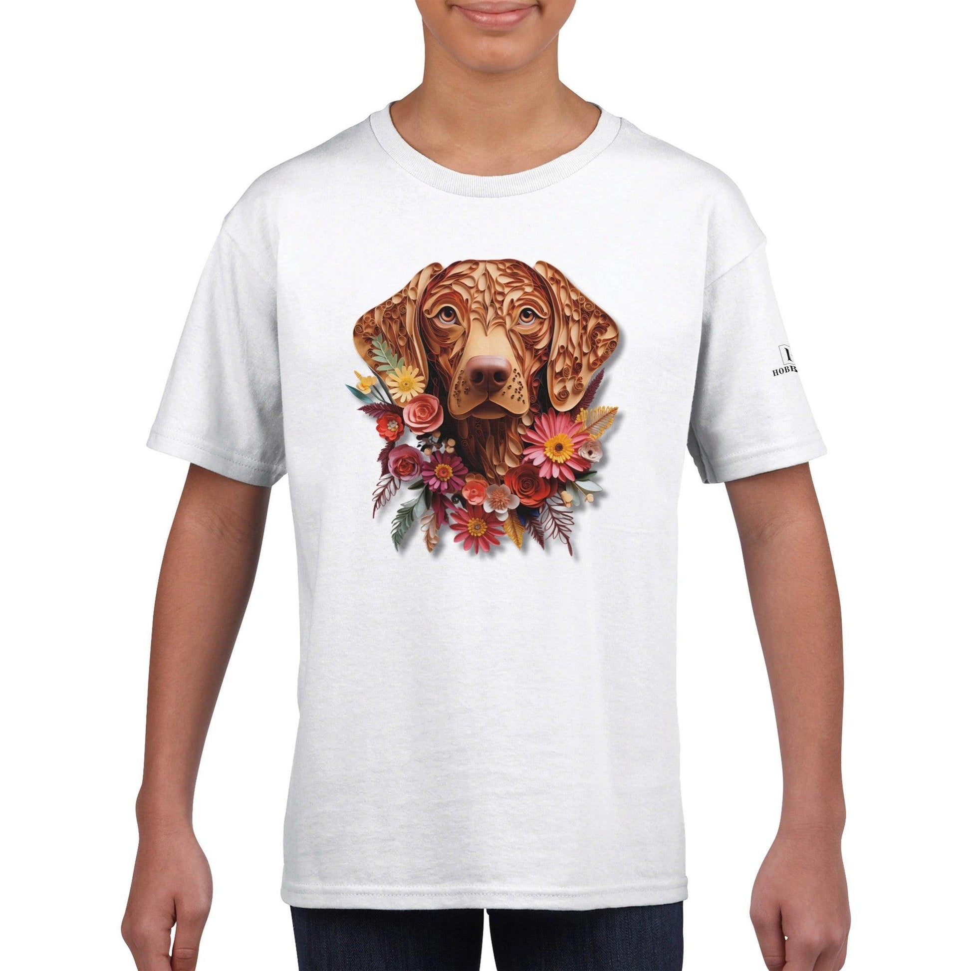 Classic Kids Crewneck T-shirt with Vizsla Paper Quill Design - Hobbster