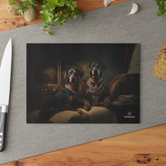 Custom design Glass Cutting Board featuring Art Deco Dobermans - Hobbster