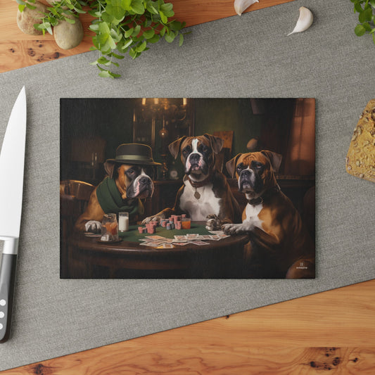 Custom design glass Cutting Board featuring vintage Boxer dogs design - Hobbster