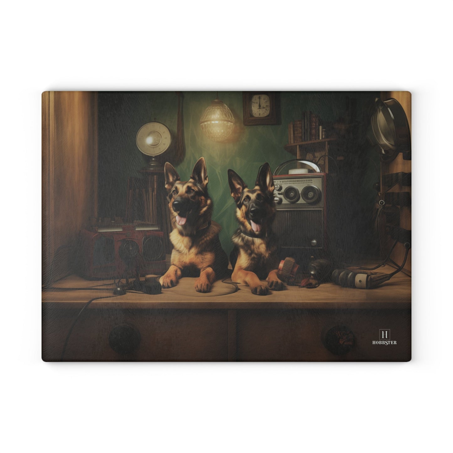 Custom design glass Cutting Board featuring vintage German Shepherd dogs - Hobbster