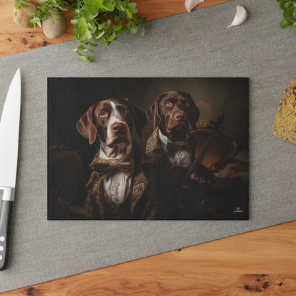 Custom design Glass Cutting Board featuring vintage German Short Haired Pointer dog design - Hobbster