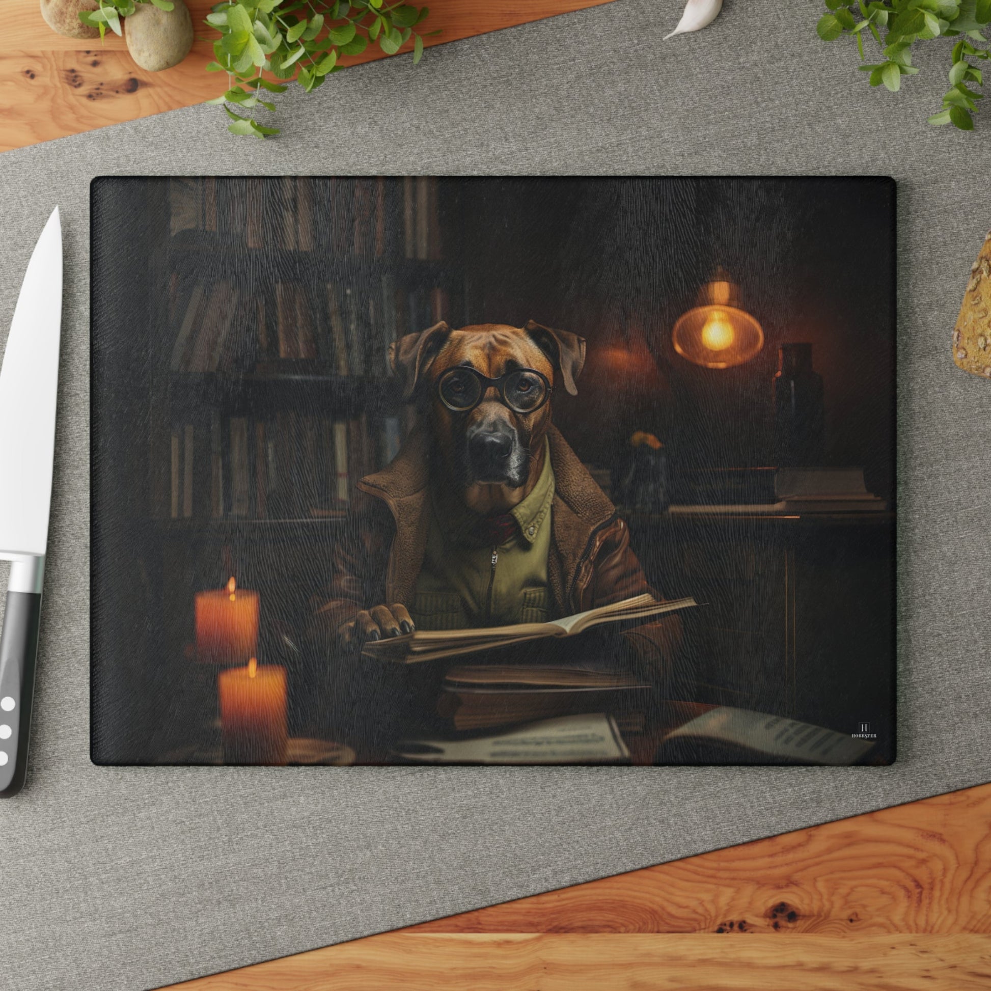 Custom design Glass Cutting Board featuring vintage Rhodesian Ridgeback dog design - Hobbster