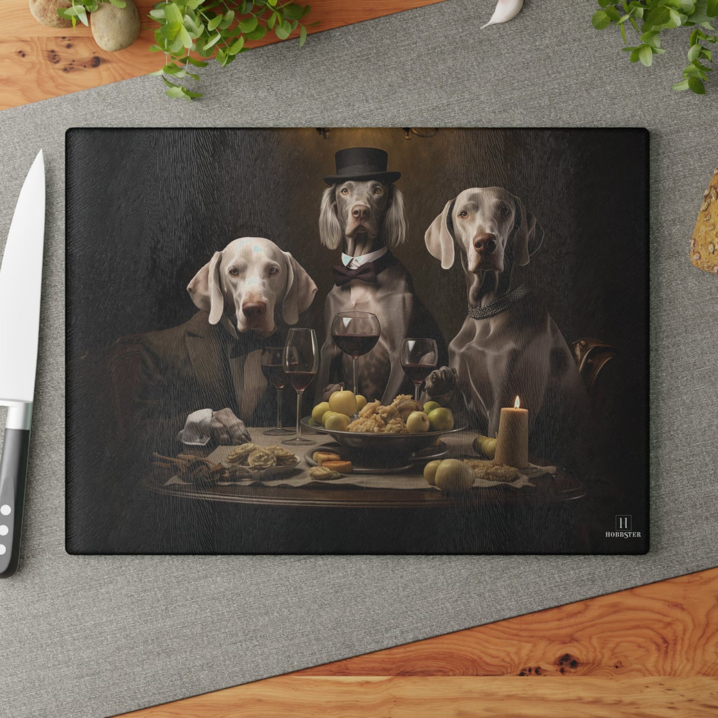 Custom design Glass Cutting Board featuring vintage Weimaraner dogs design - Hobbster