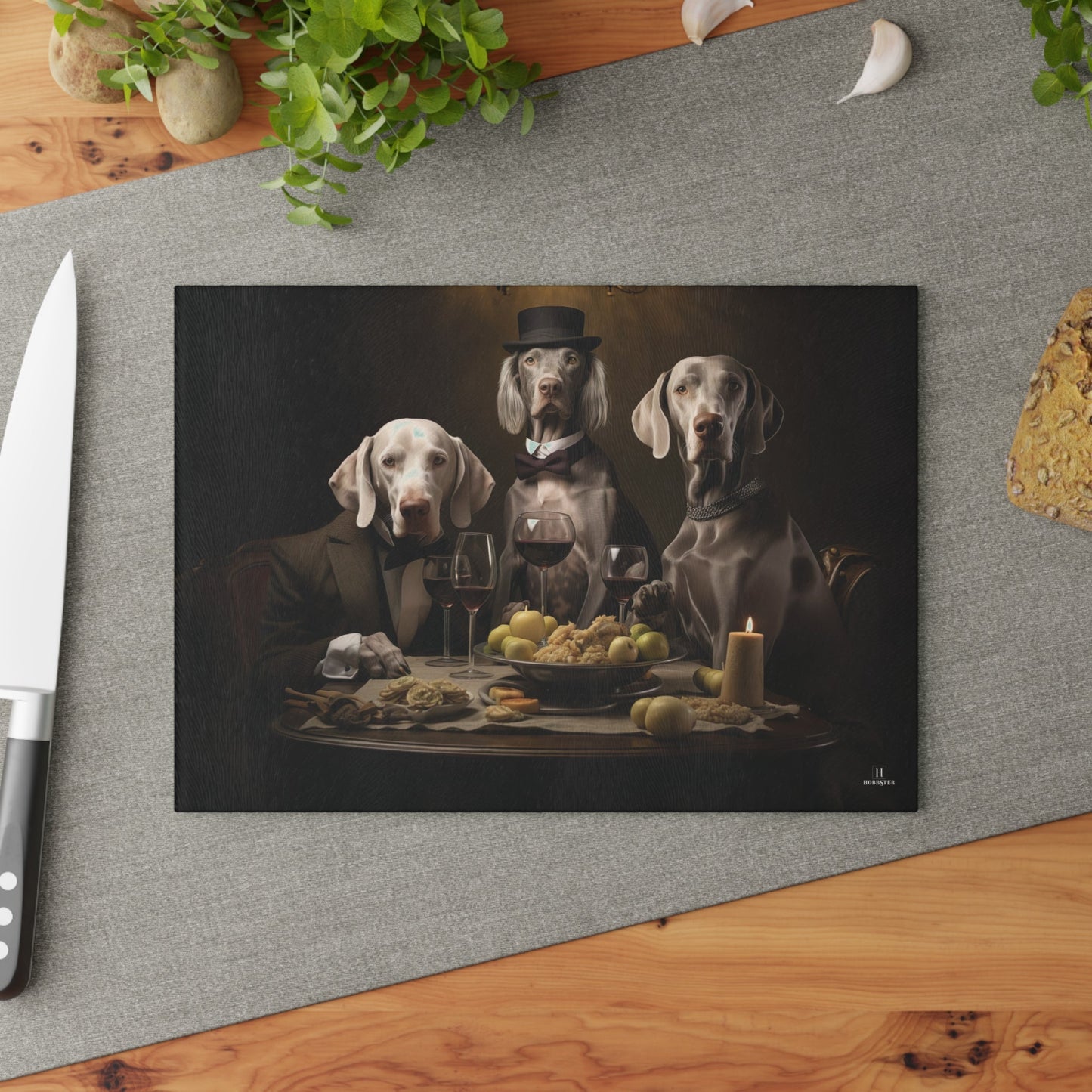 Custom design Glass Cutting Board featuring vintage Weimaraner dogs design - Hobbster