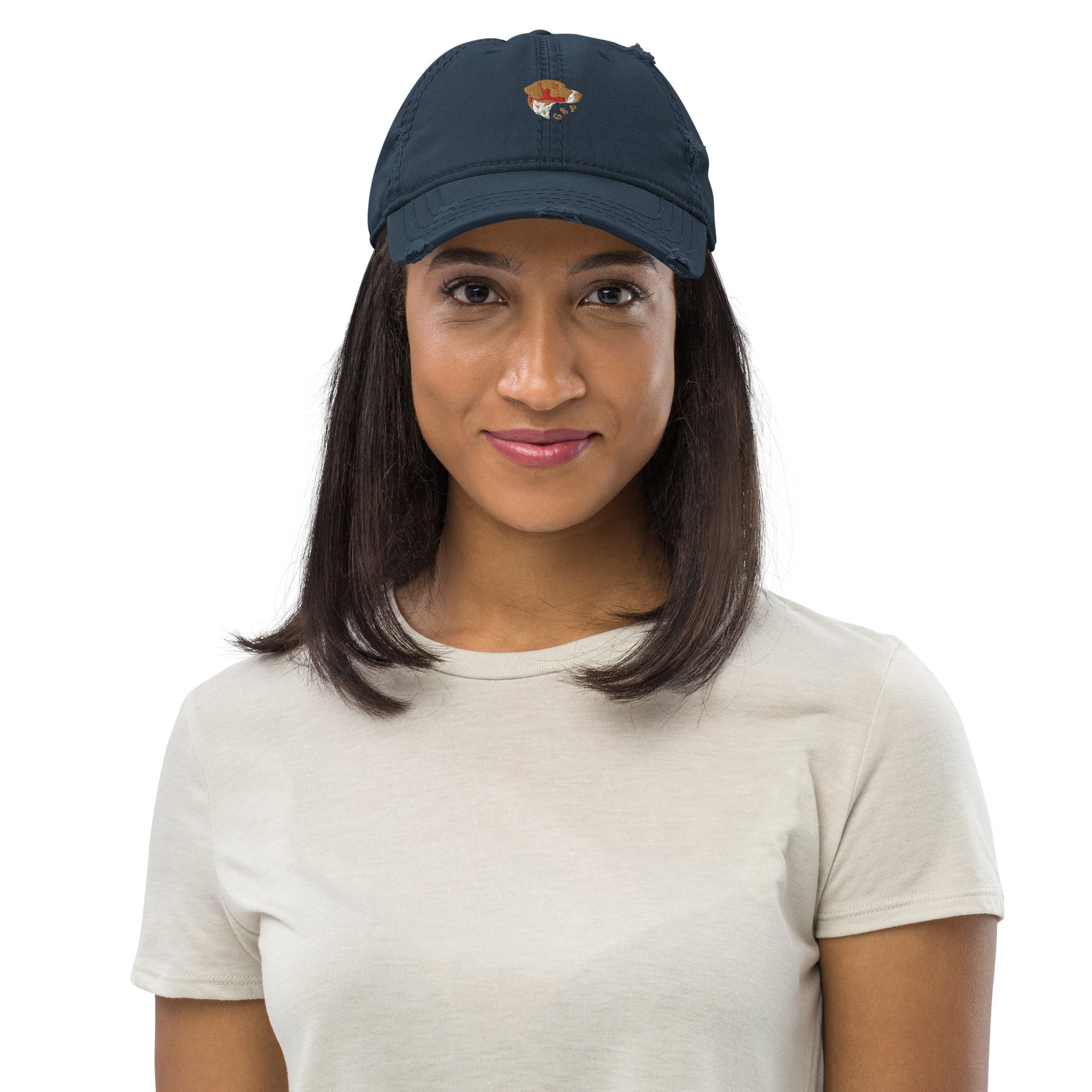 Distressed Baseball Cap featuring Embroidered German Short Haired Pointer Logo - Hobbster