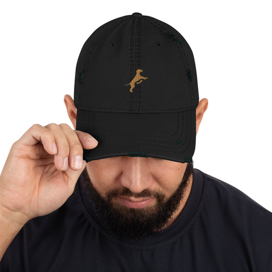 Distressed Baseball Cap featuring Embroidered Vizsla Logo - Hobbster