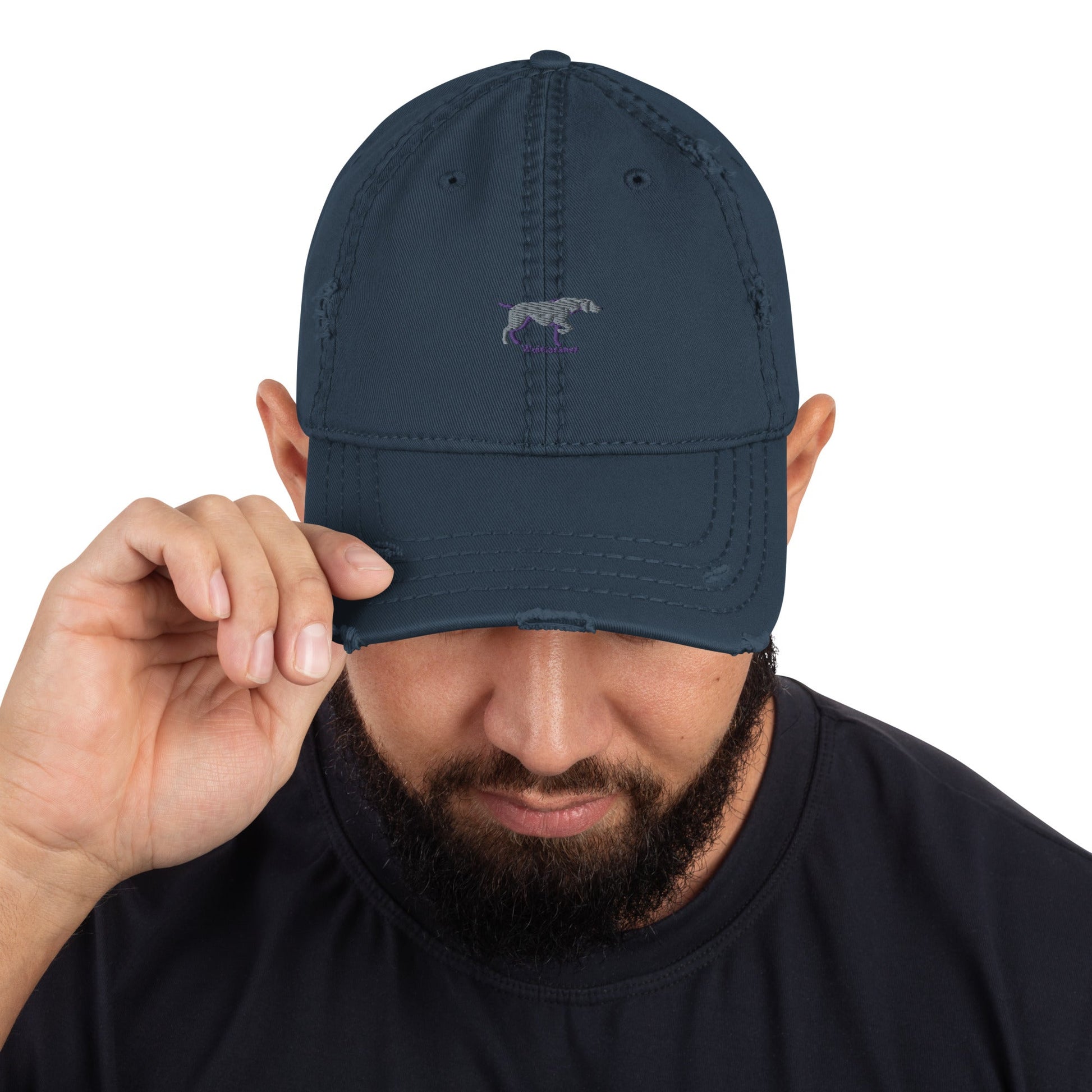 Distressed Baseball Cap featuring Embroidered Weimaraner Logo - Hobbster