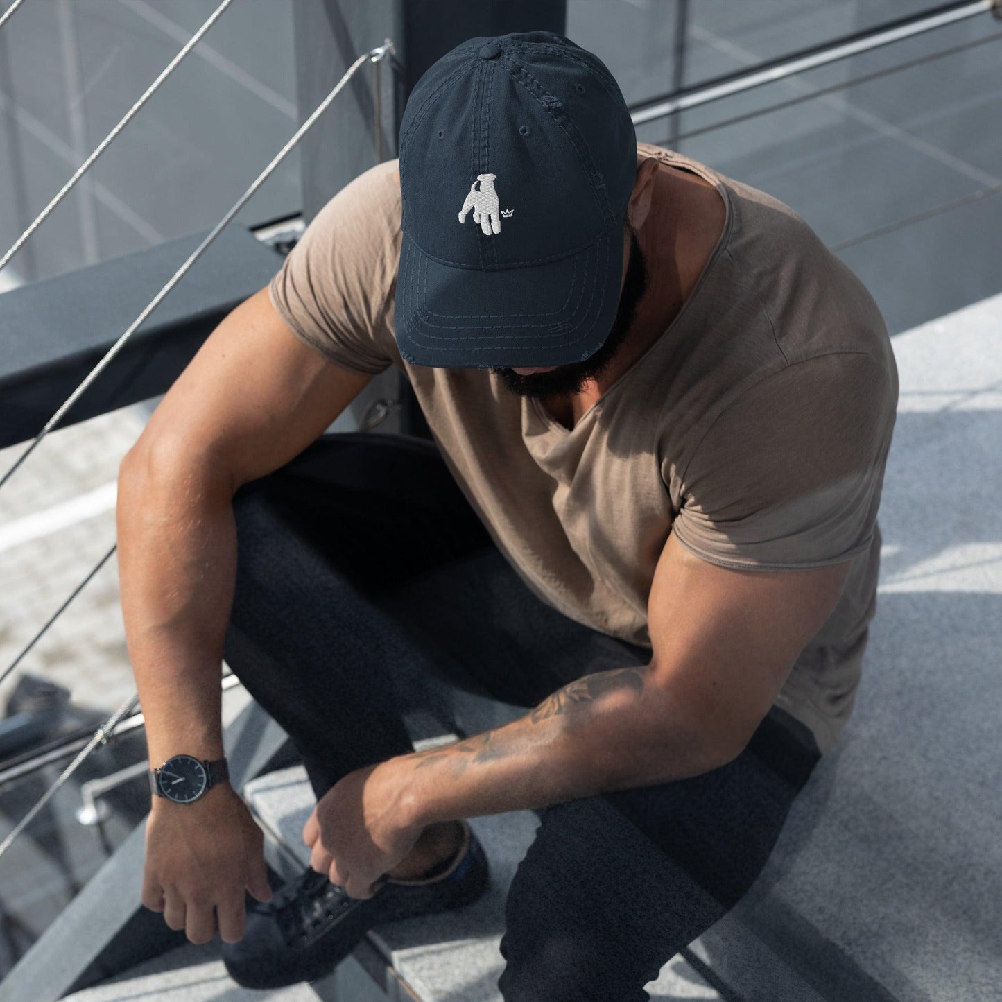 Distressed Dad Hat with Embroidered Airedale Terrier Logo - Hobbster