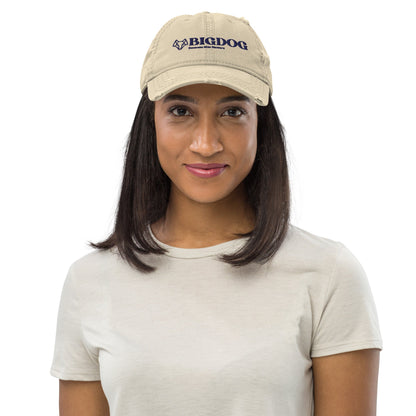 Distressed Dad Hat with Embroidered Big Dog Slogan - Hobbster