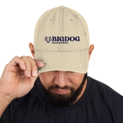 Distressed Dad Hat with Embroidered Big Dog Slogan - Hobbster