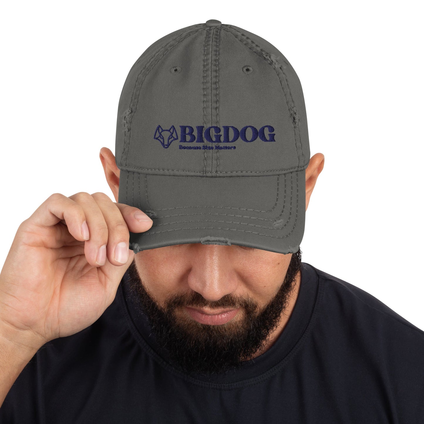 Distressed Dad Hat with Embroidered Big Dog Slogan - Hobbster