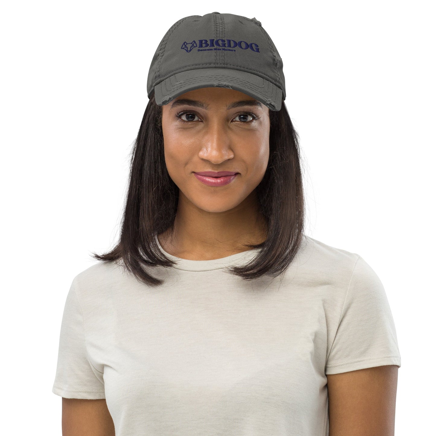 Distressed Dad Hat with Embroidered Big Dog Slogan - Hobbster