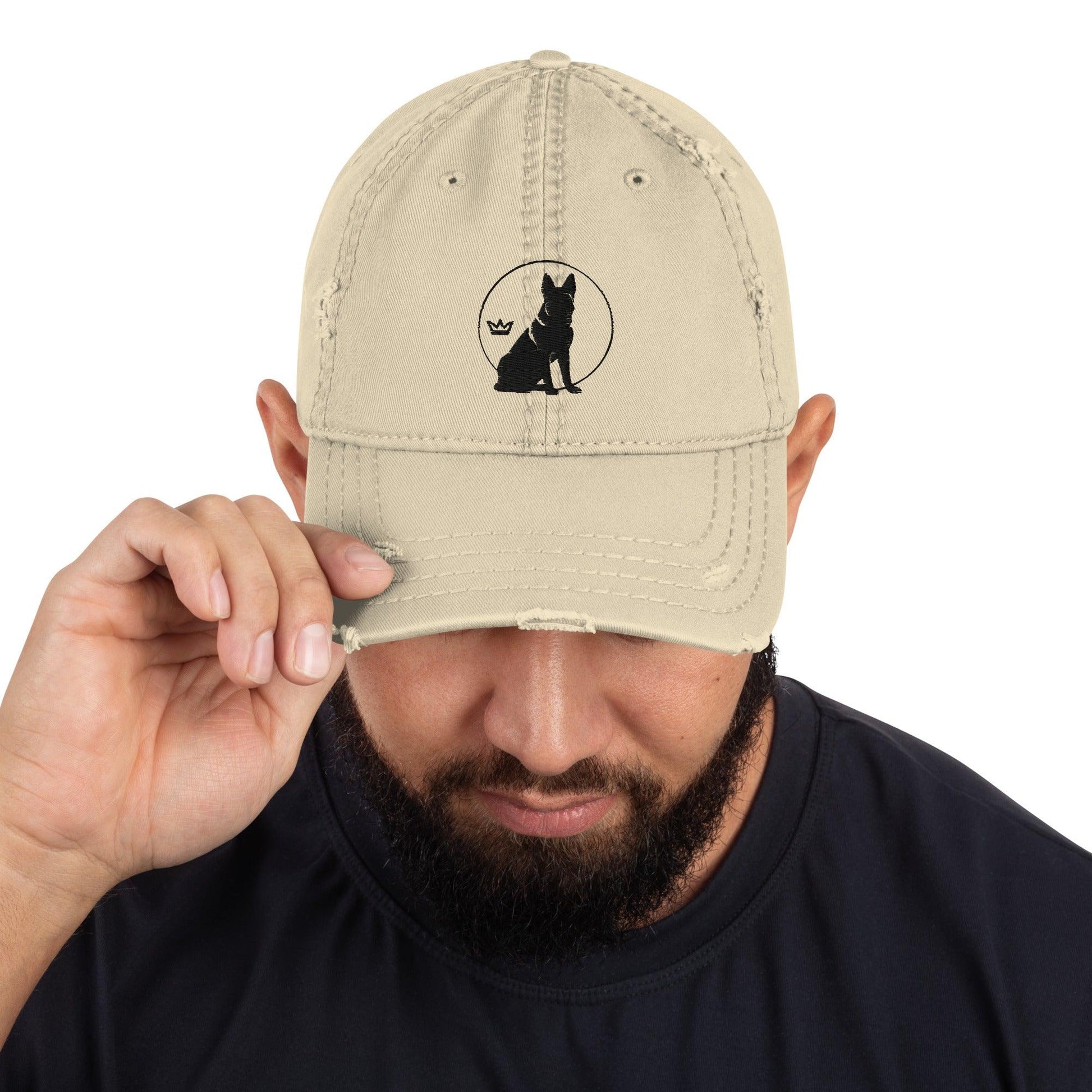 Distressed Dad Hat with Embroidered German Shepherd Logo - Hobbster