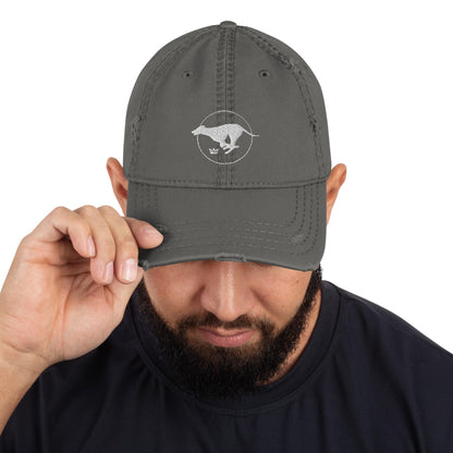 Distressed Dad Hat with Embroidered Greyhound Logo - Hobbster