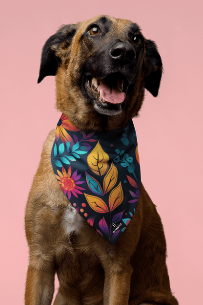 Dog Bandana featuring unique vivid boho plants design - Hobbster