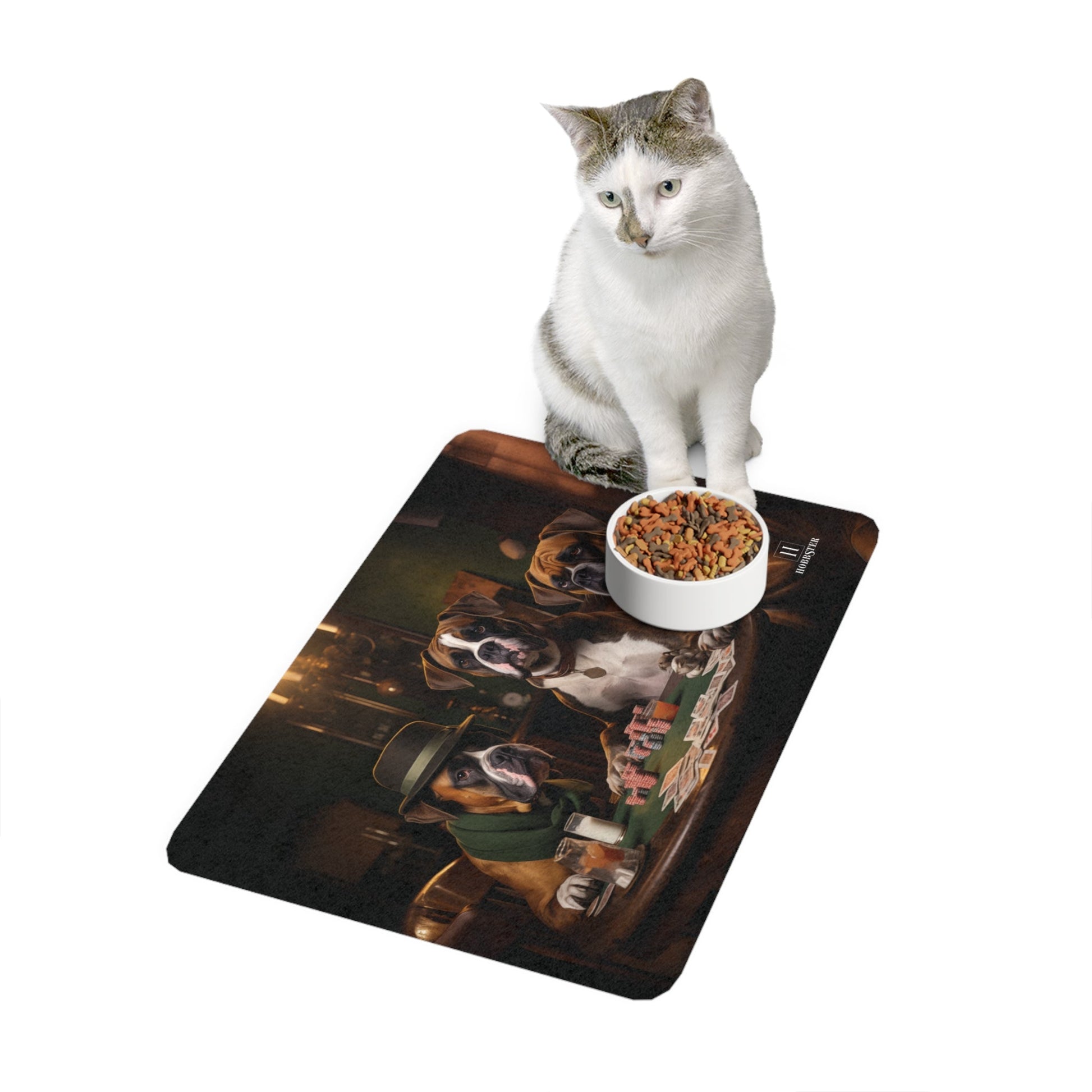 Dog Food Mat with Boxer Dogs playing cards design - Hobbster