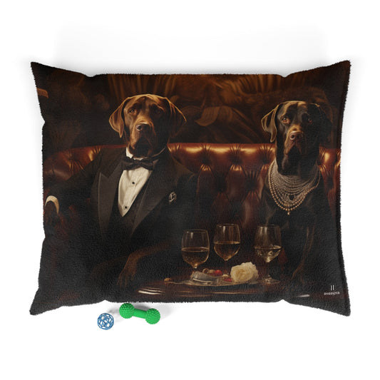 Fleece Dog Bed in Brown Featuring Art Deco Labrador Design - Hobbster
