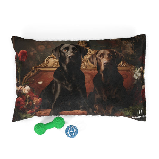 Fleece Dog Bed in Brown Featuring Flower Art Deco Labrador Design - Hobbster