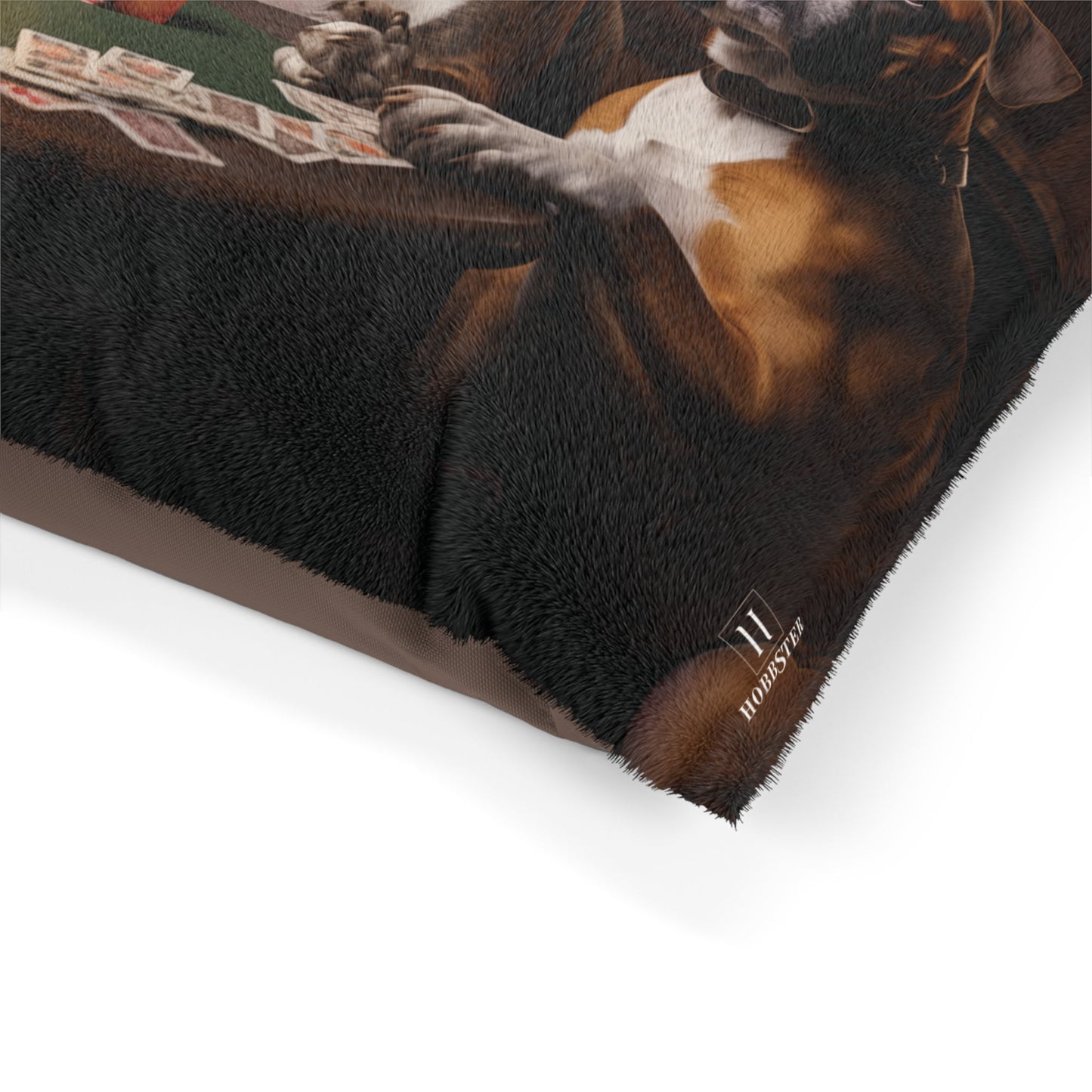 Fleece Dog Bed in Brown with Boxer custom vintage design - Hobbster