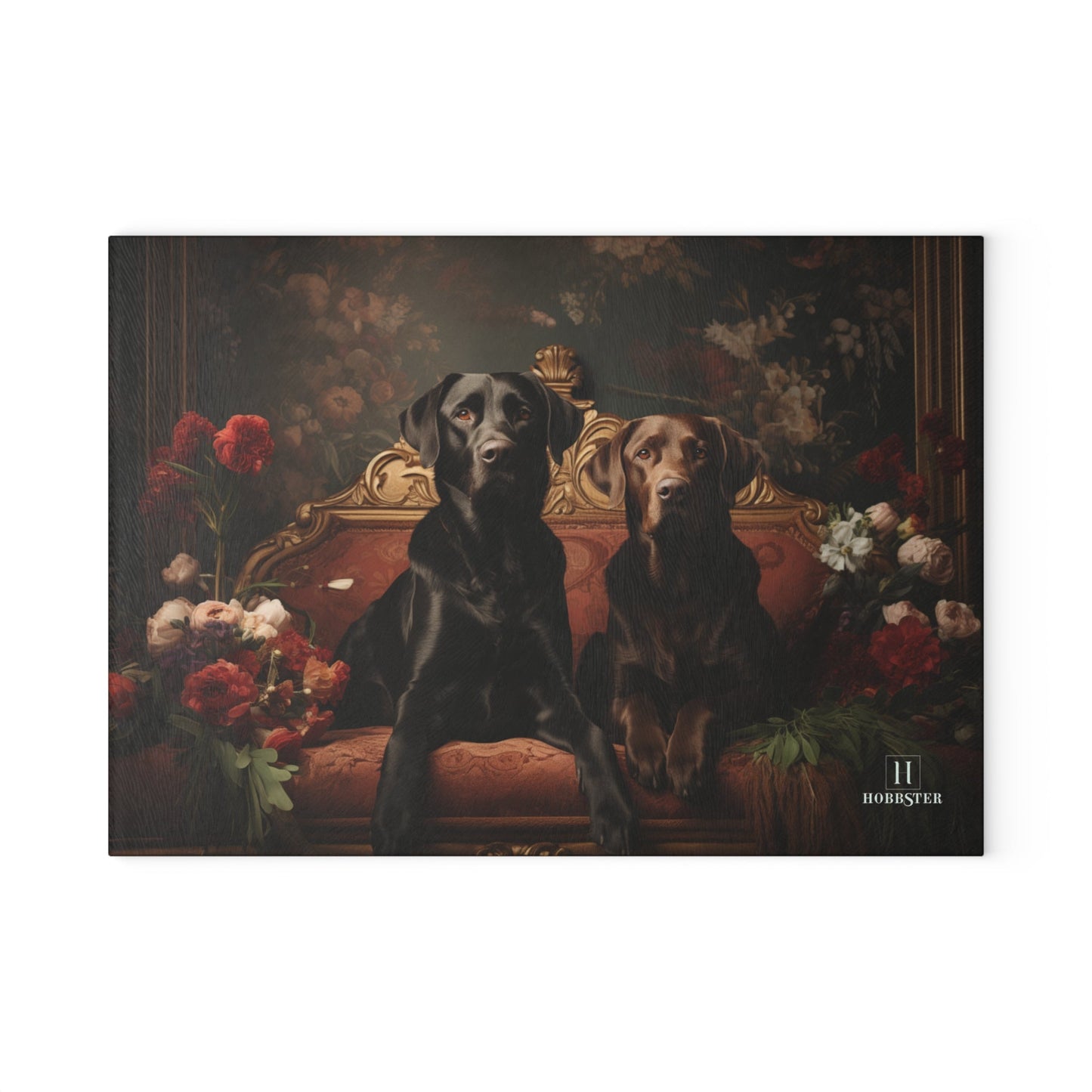 Glass Cutting Board Featuring Flowered Art Deco Labradors - Hobbster