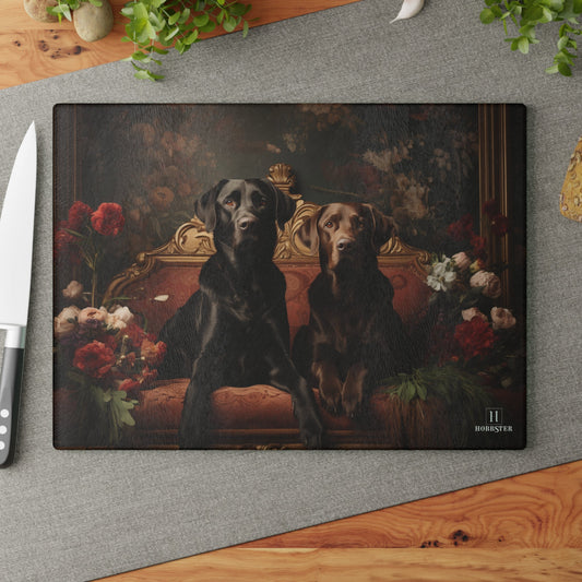 Glass Cutting Board Featuring Flowered Art Deco Labradors - Hobbster