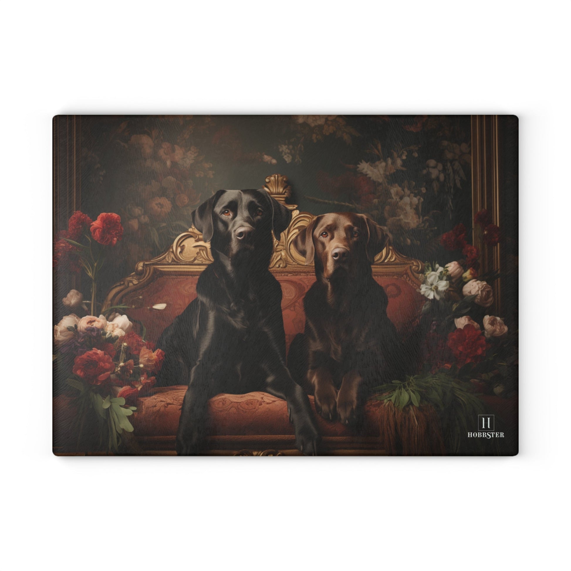 Glass Cutting Board Featuring Flowered Art Deco Labradors - Hobbster