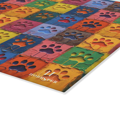 Glass Cutting Board Featuring Large Painted Paw Prints - Hobbster