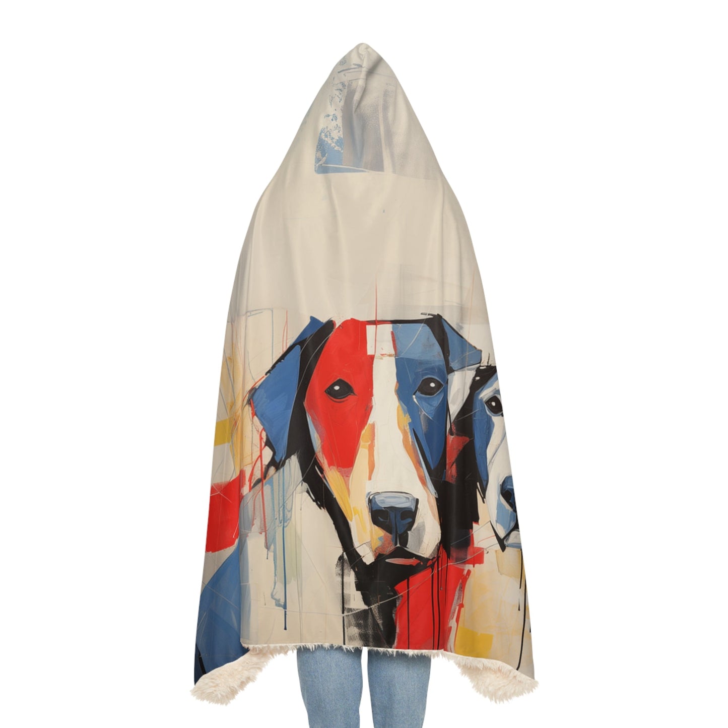 Hooded Sherpa Blanket featuring a Herman Brood Style Watercolour Dog Design - Hobbster