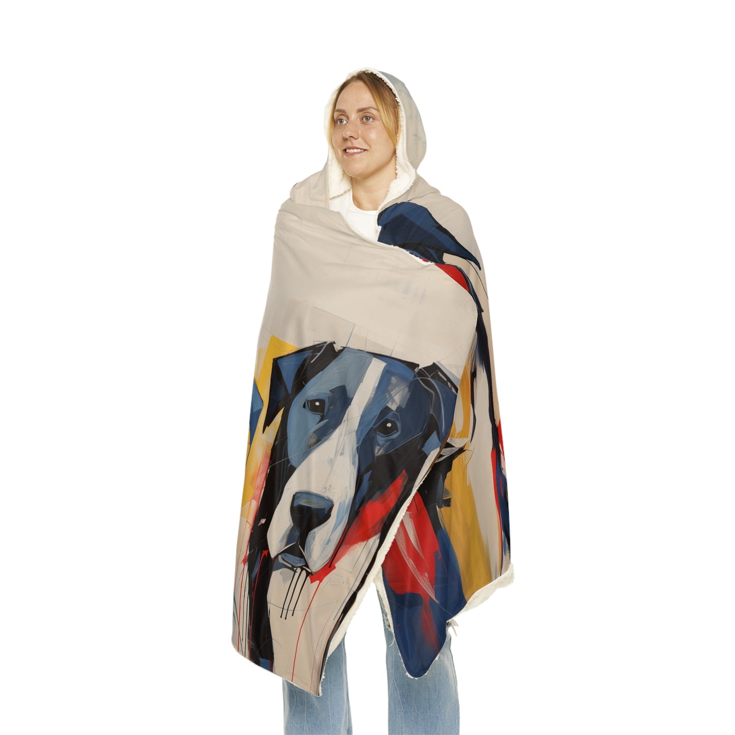 Hooded Sherpa Blanket featuring a Herman Brood Style Watercolour Dog Design - Hobbster