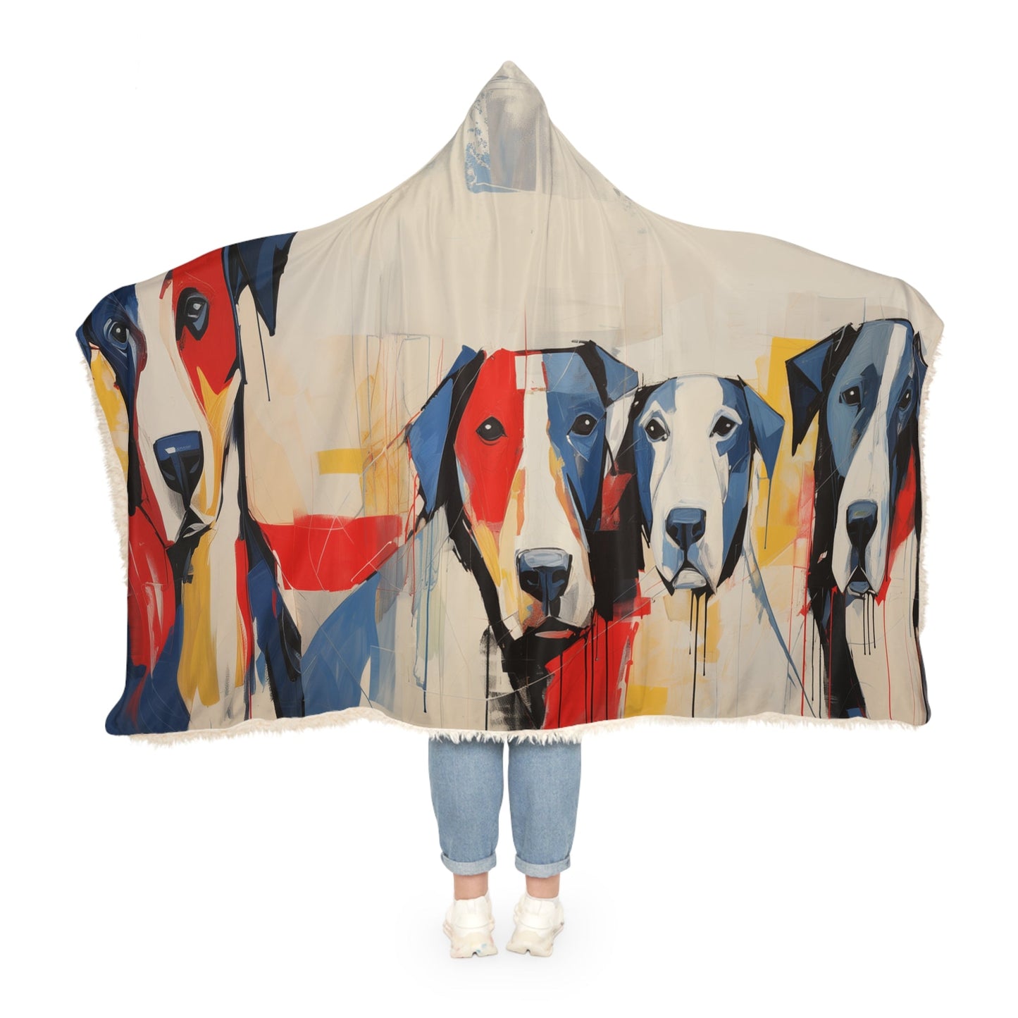 Hooded Sherpa Blanket featuring a Herman Brood Style Watercolour Dog Design - Hobbster