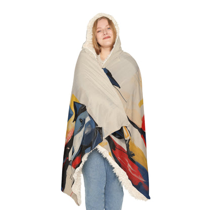 Hooded Sherpa Blanket featuring a Herman Brood Style Watercolour Dog Design - Hobbster