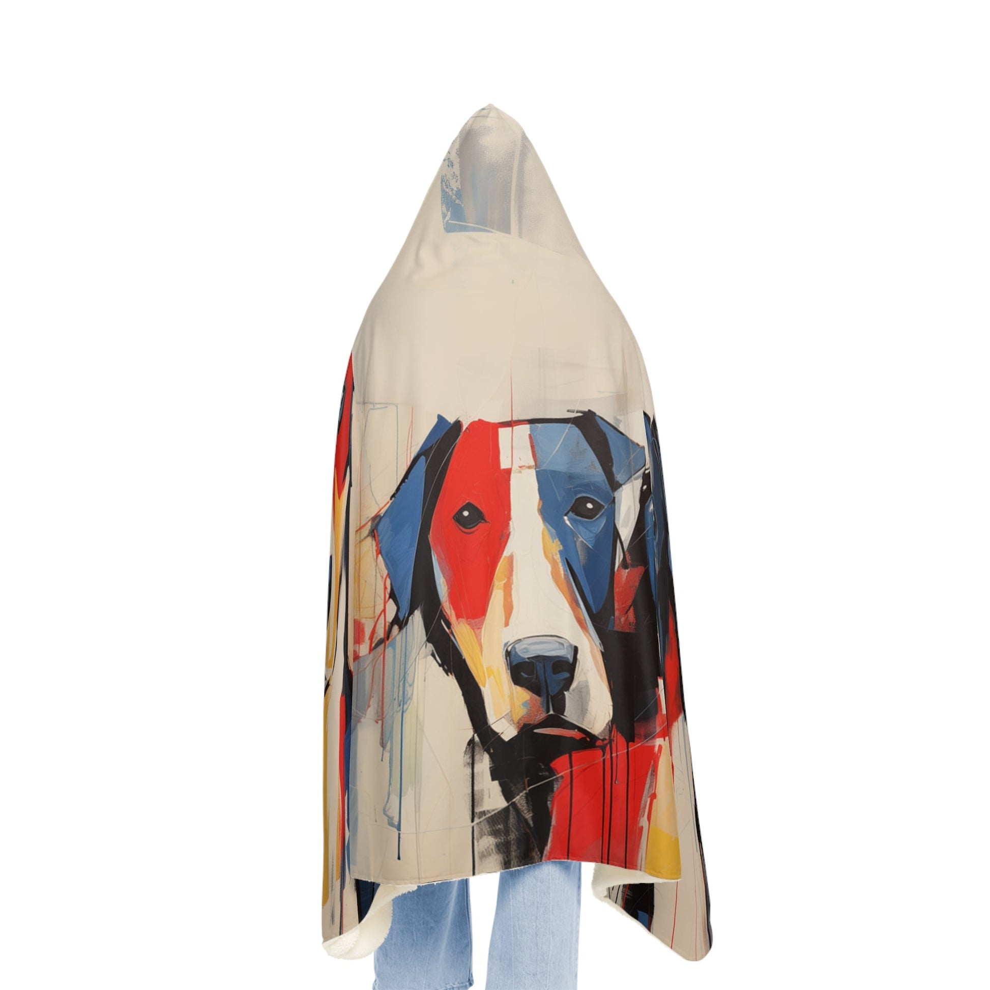 Hooded Sherpa Blanket featuring a Herman Brood Style Watercolour Dog Design - Hobbster