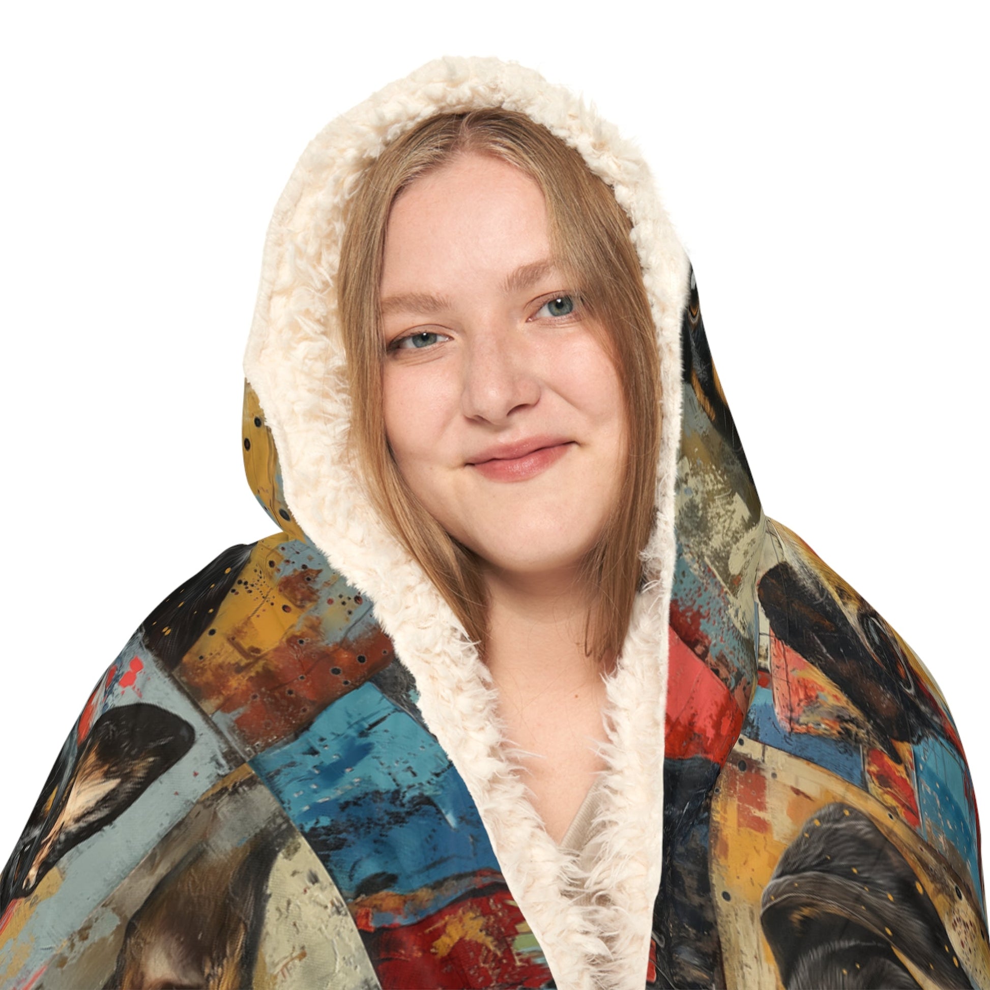 Hooded Sherpa Blanket featuring Puppy Faces - Hobbster