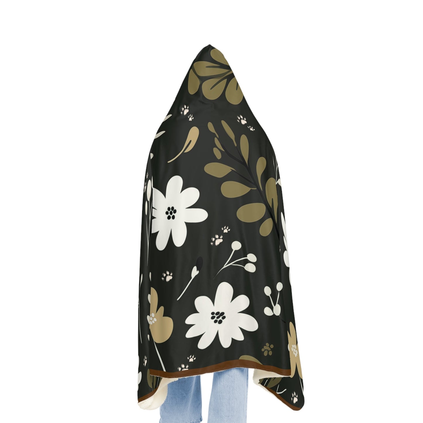 Hooded Sherpa Blanket - Green Boho design with Paw Prints - Hobbster