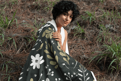 Hooded Sherpa Blanket - Green Boho design with Paw Prints - Hobbster