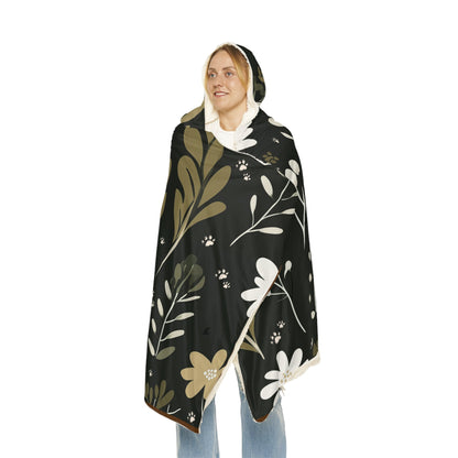 Hooded Sherpa Blanket - Green Boho design with Paw Prints - Hobbster