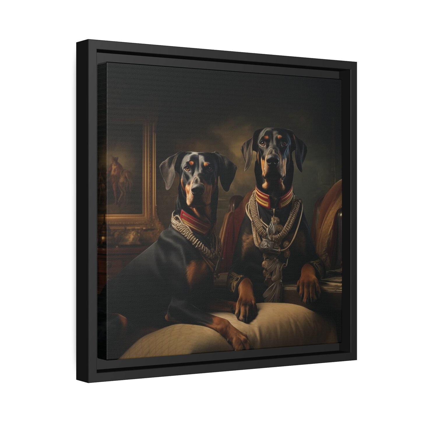 Matte Black Canvas Picture Frame Featuring Art Deco Doberman - Hobbster