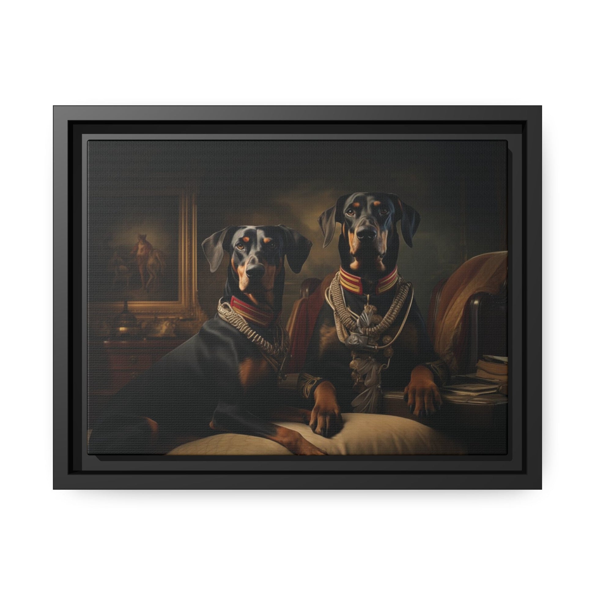 Matte Black Canvas Picture Frame Featuring Art Deco Doberman - Hobbster