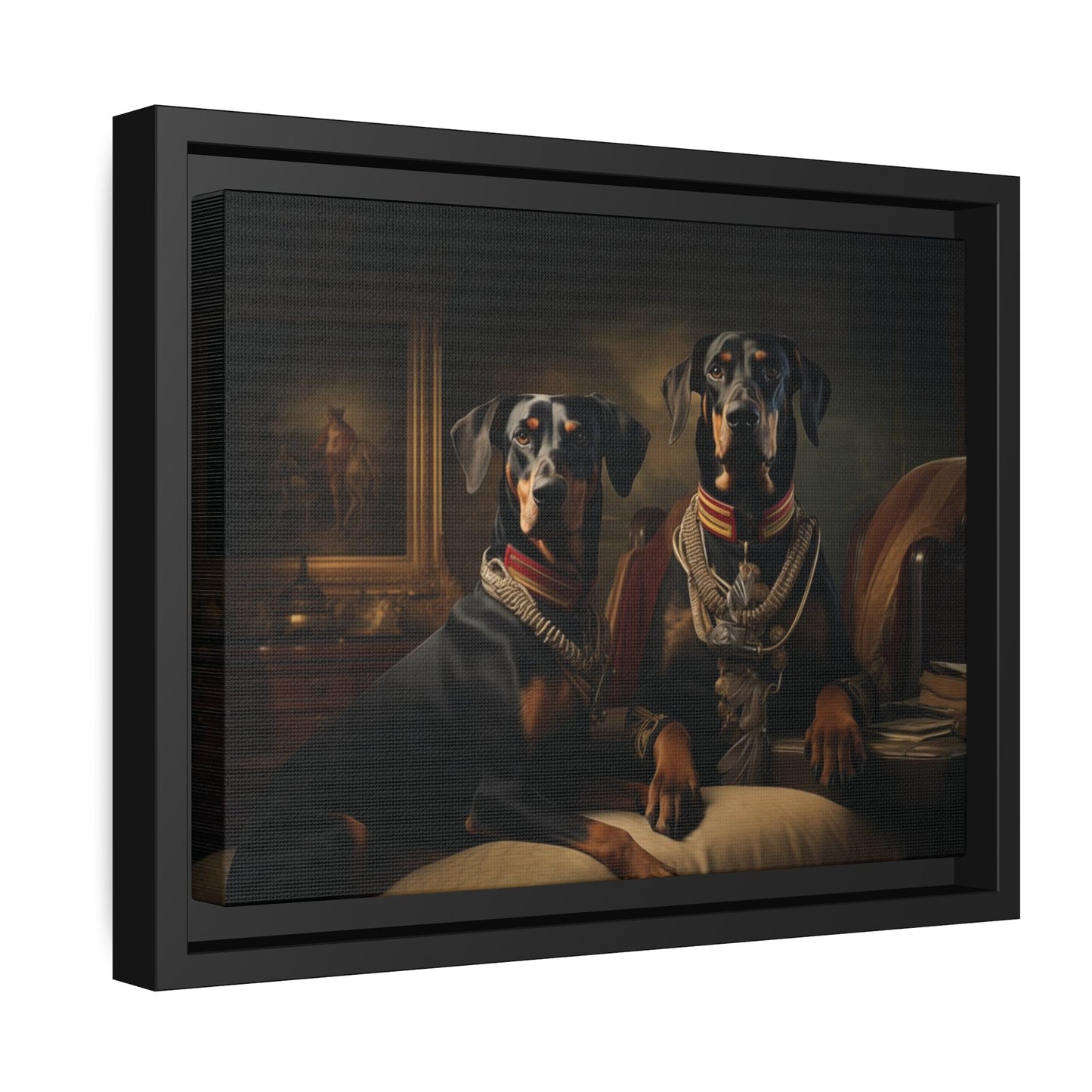 Matte Black Canvas Picture Frame Featuring Art Deco Doberman - Hobbster