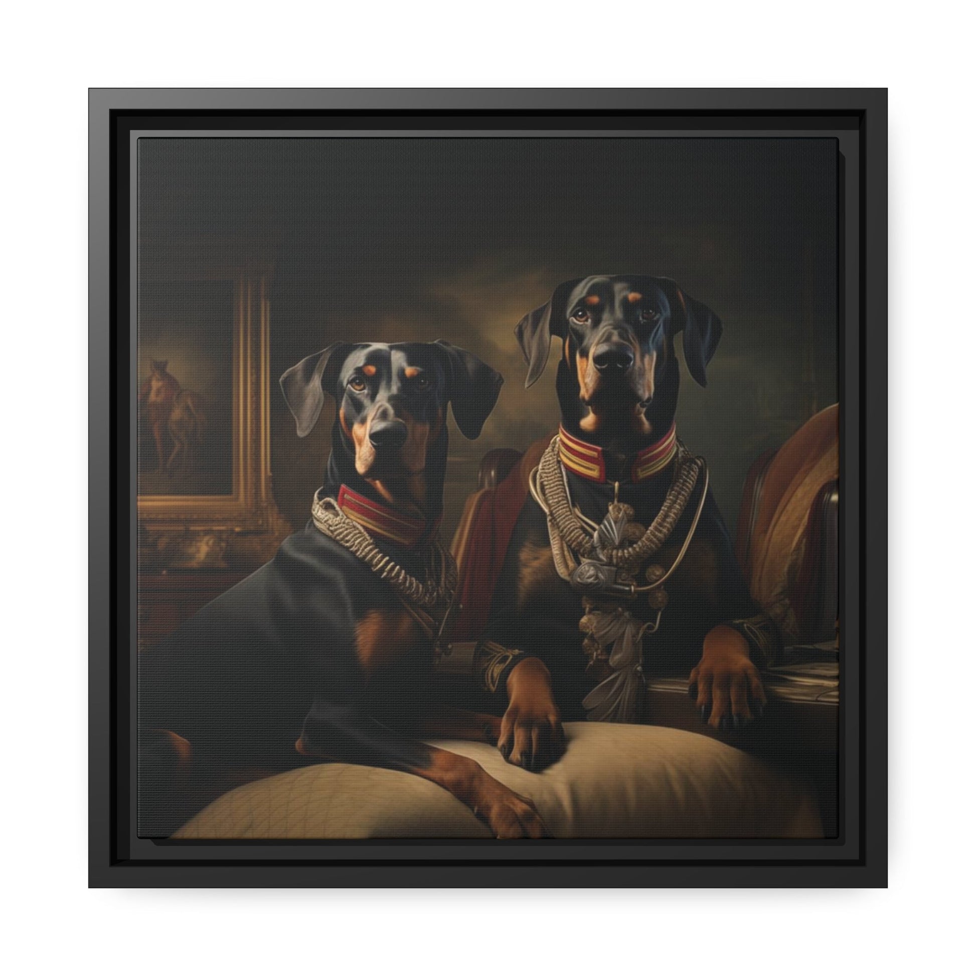 Matte Black Canvas Picture Frame Featuring Art Deco Doberman - Hobbster