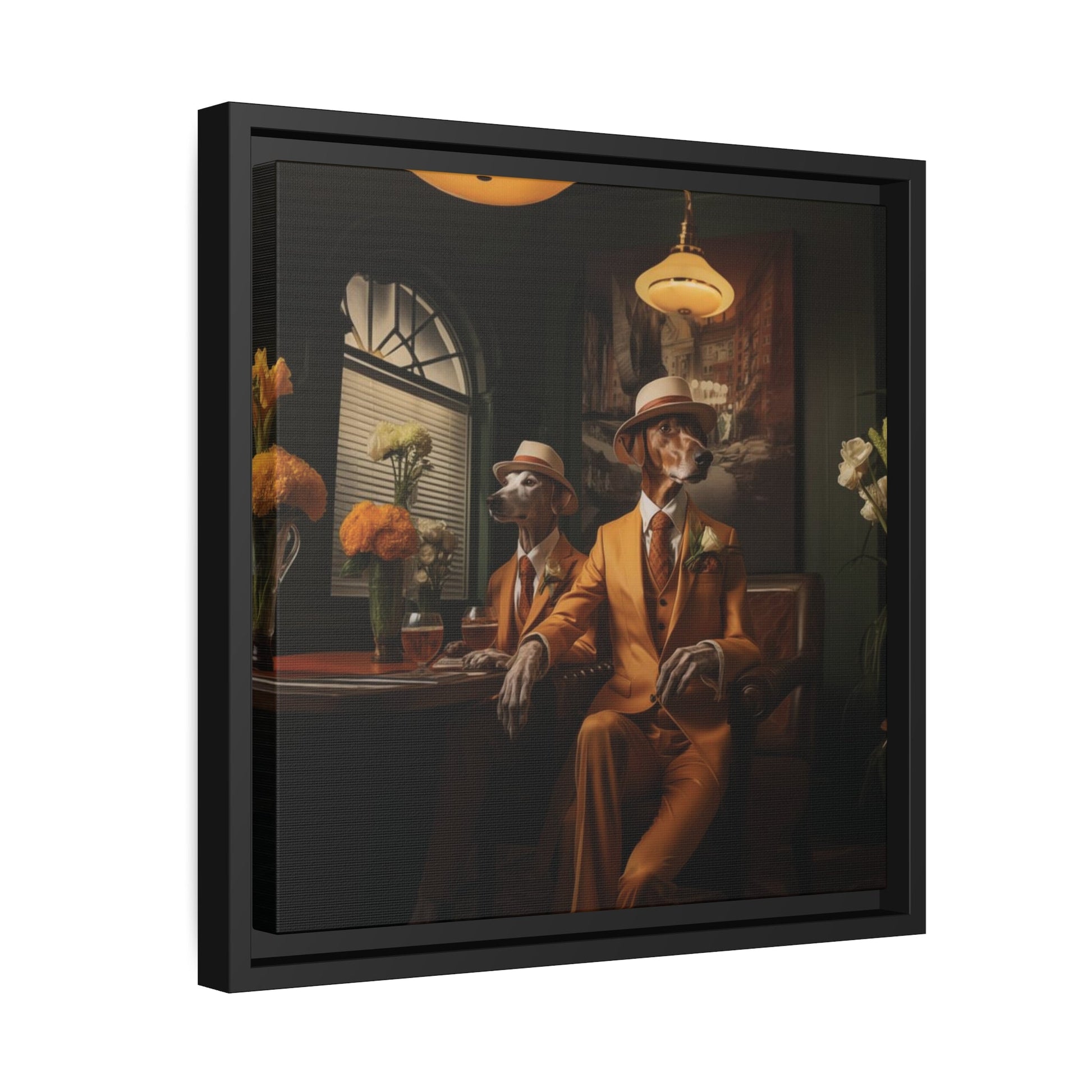 Matte Black Canvas Picture Frame of Art Deco Greyhound Design - Hobbster