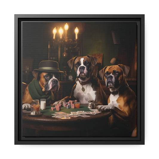 Matte Black Canvas Picture Frame of Boxer Dogs Playing Cards - Hobbster