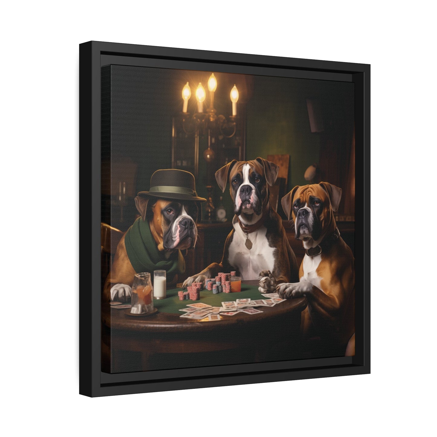 Matte Black Canvas Picture Frame of Boxer Dogs Playing Cards - Hobbster