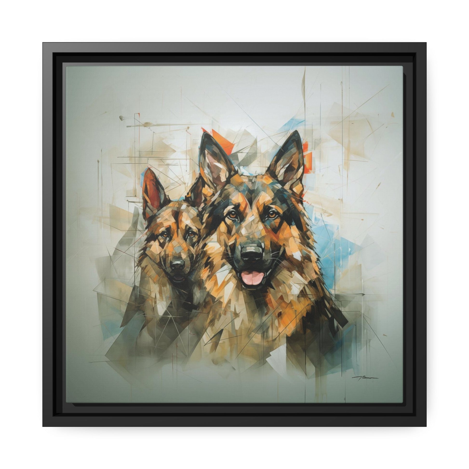 Matte Black Canvas Picture Frame of German Shepherd Dogs - Hobbster