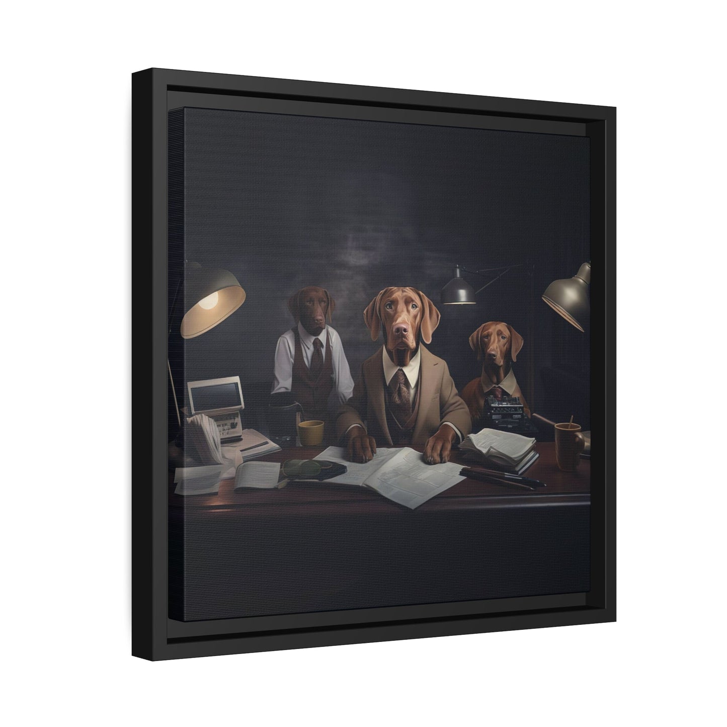 Matte Black Canvas Picture Frame of Hungarian Vizsla Dogs at Work - Hobbster